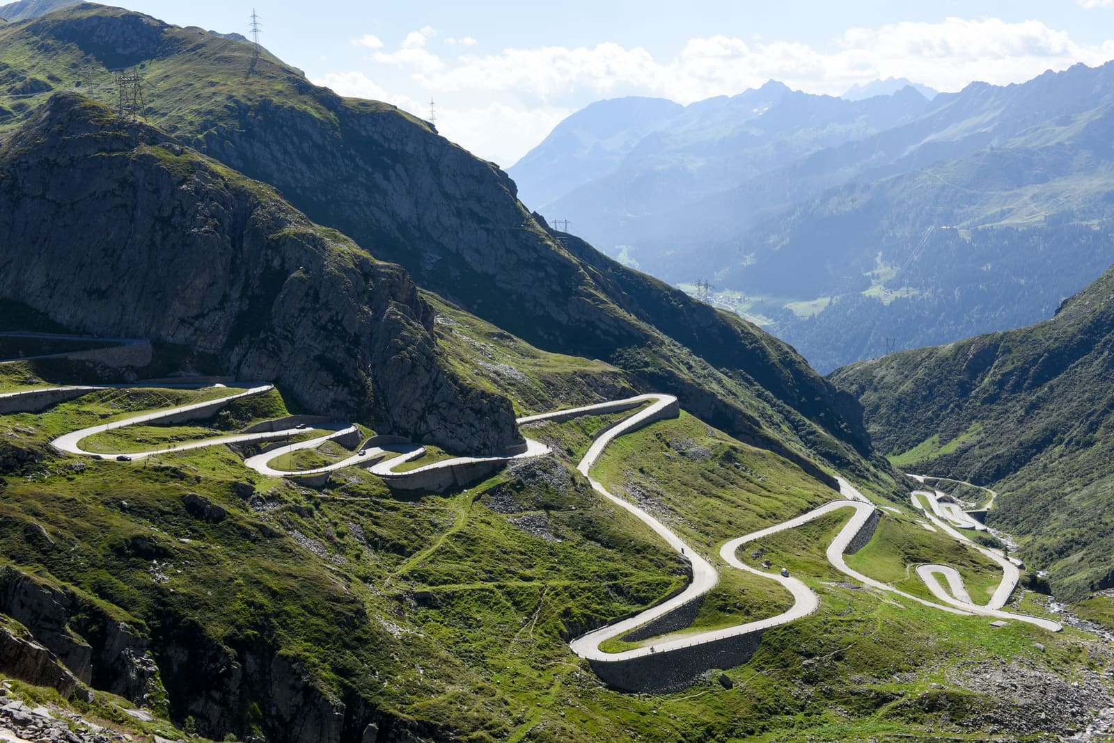 The cobbled hairpins of the Tremola road below the St. Gotthard Pass.