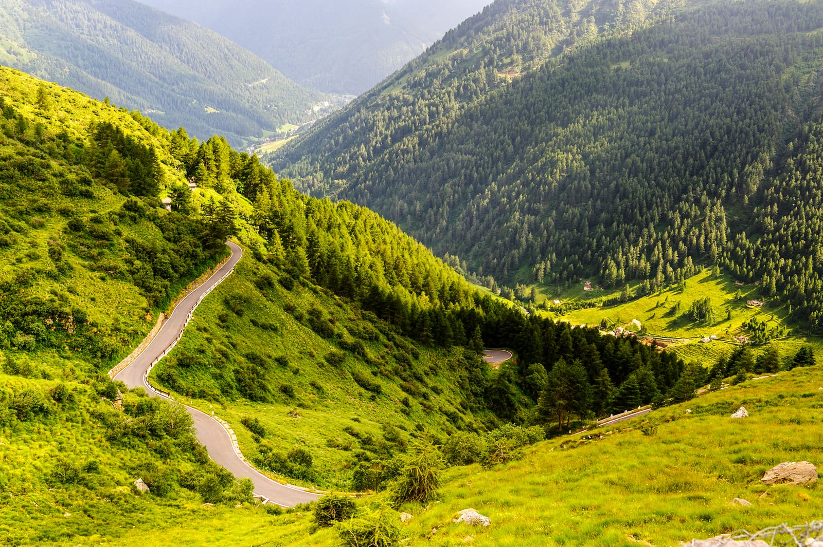 The Gavia pass road crossing open high-alpine terrain.